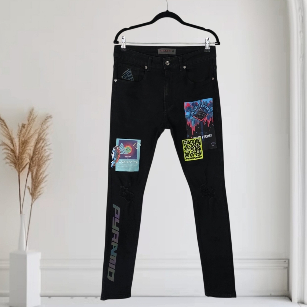 Black Pyramid Reflective Men's Skinny Jeans Size 32